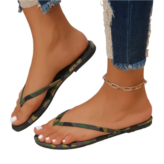 Willtoo Flip Flops for Women Camouflage Print Beach Rubber Shower Shoes Basic Lightweight