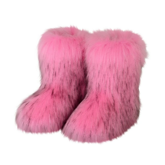 Willtoo Furry Faux Fur Boots for Women Fuzzy Fluffy Mid Calf Round Toe Snow Boots Women's Fashion Comfy Winter Boots Plush Warm Short Flat Heel Mid-Calf Shoes Pink US-7（EU-38）