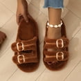thumbnail image 1 of Willtoo Fuzzy Slippers for Women House Shoes Winter Warm Adjustable Double Straps Fluffy Faux Fur Open Toe Slippers Indoor and Outdoor Women's Slippers, 1 of 4