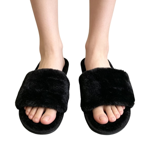 Willtoo Fuzzy Slippers for Women Open Toe, Cozy Plush House Slides with Memory Foam, Cute Indoor Outdoor Slippers