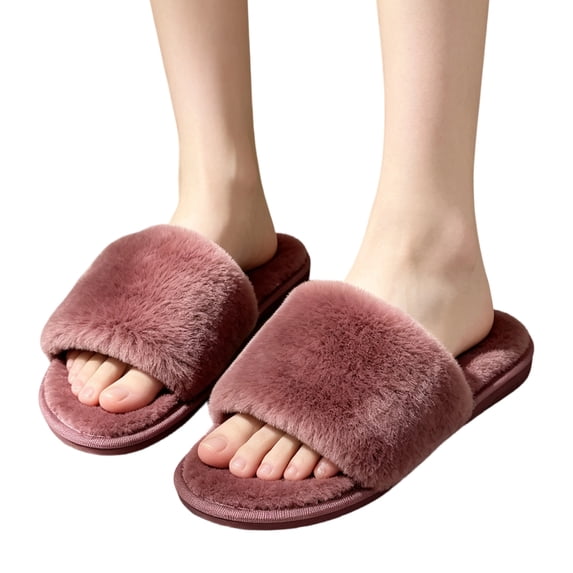 Willtoo Fuzzy Slippers for Women Open Toe, Cozy Plush House Slides with Memory Foam, Cute Indoor Outdoor Slippers