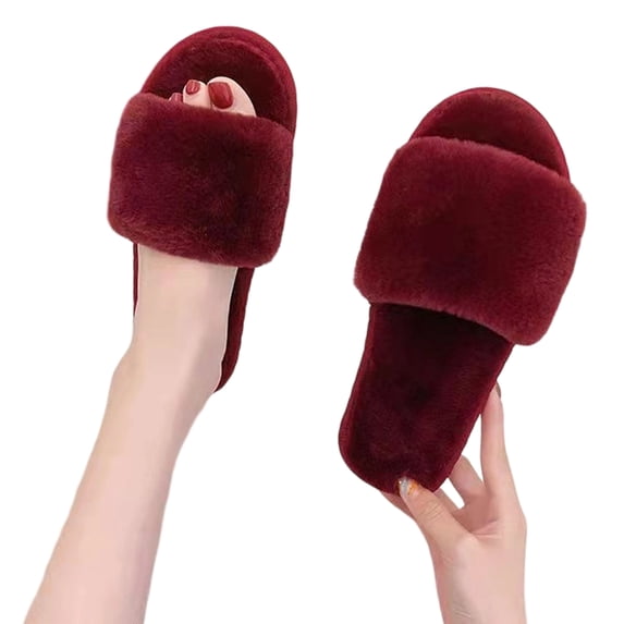 Willtoo Fuzzy Slippers for Women Open Toe, Cozy Plush House Slides with Memory Foam, Cute Indoor Outdoor Slippers