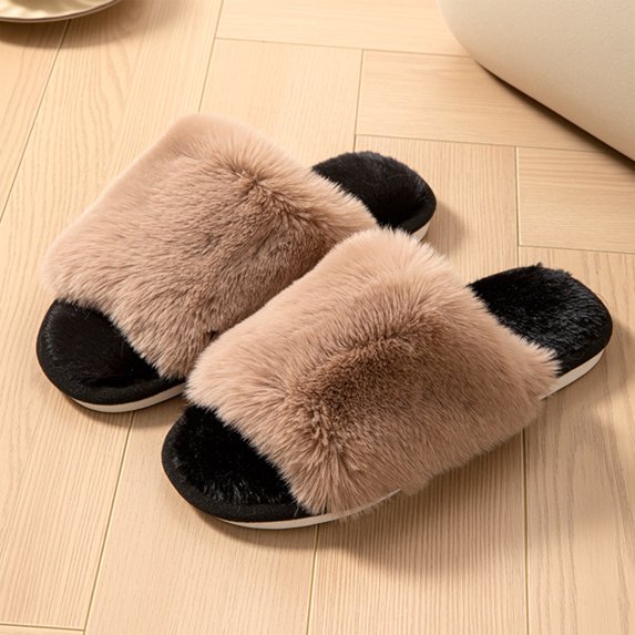Willtoo Fuzzy Slippers for Women Open-Toe Slip On Memory Foam House Shoes Anti-Slip Indoor & Outdoor Fluffy Slides