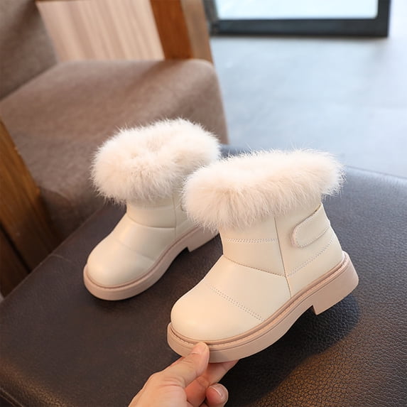Willtoo Girl's PU Faux Leather Non-Slip Snow Boots Kids Waterproof Winter Warm Fleece Lined Shoes