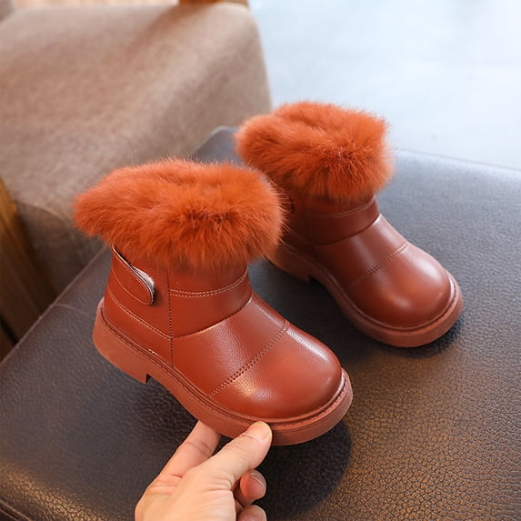 Willtoo Girl's PU Faux Leather Non-Slip Snow Boots Kids Waterproof Winter Warm Fleece Lined Shoes