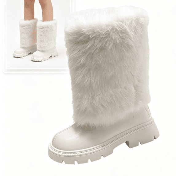 Willtoo Girls Mid Calf Boots Winter Round Toe Slip On Fuzzy Snow Boots Fashion Casual Cold Weather Walking Shoes for Daily Wear