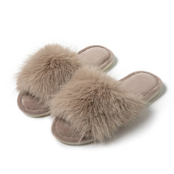 Willtoo House Slippers For Womens Winter Open Toe Fuzzy Slippers Memory Foam Fluffy Non Slip Indoor Outdoor Sandal