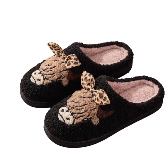 Willtoo House Slippers for Men Women Highland Cow Print Bedroom Fluffy Slippers Winter Soft Shoes Warm Slip on Slides