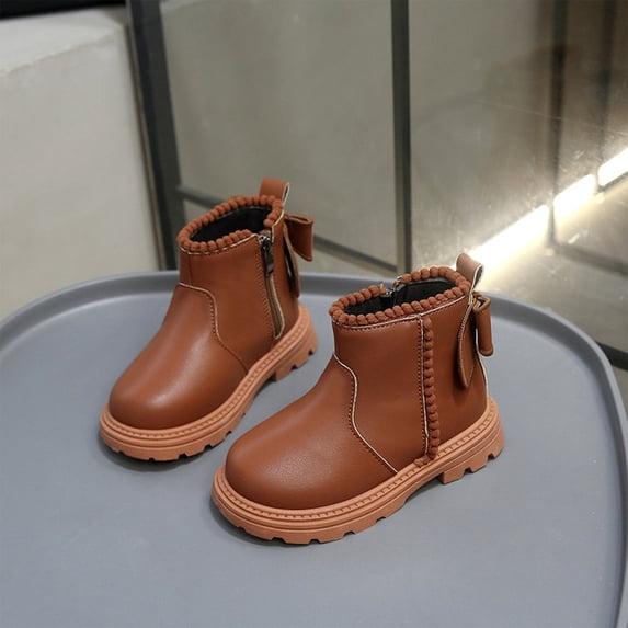Willtoo Kids Casual Ankle Boot Round Toe British Faux Leather Slip-On Boots Autumn Winter Booties Non Slip Outsole for Daily School