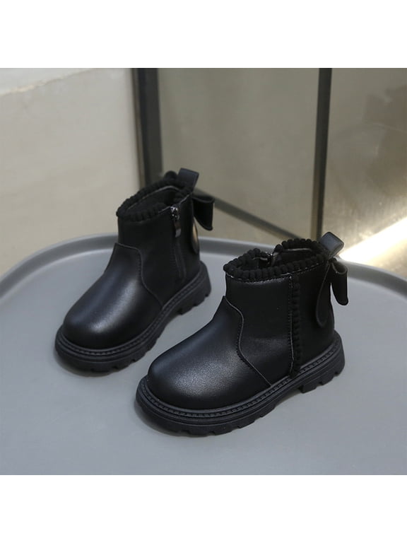 Kids Casual Ankle Boot Round Toe British Faux Leather Slip-On Boots Autumn Winter Booties Non Slip Outsole for Daily School