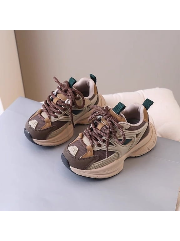 Kids Girls Boys Platform Chunky Heels Sneakers Casual Breathable Lace Up Walking Shoes Comfortable Fashion Sneakers