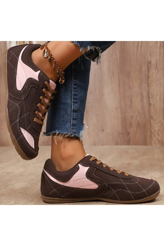 Ladies' Color Blocked Retro German Training Shoes, Casual Flat Sports Shoes