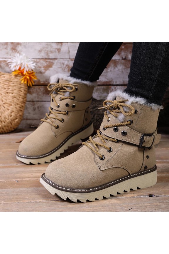 Ladies Versatile Cool Outdoor Lightweight Thick Soled Lace Up Shoes Fall and Winter Comfortable Snow Warm Boots for Outdoor Wear