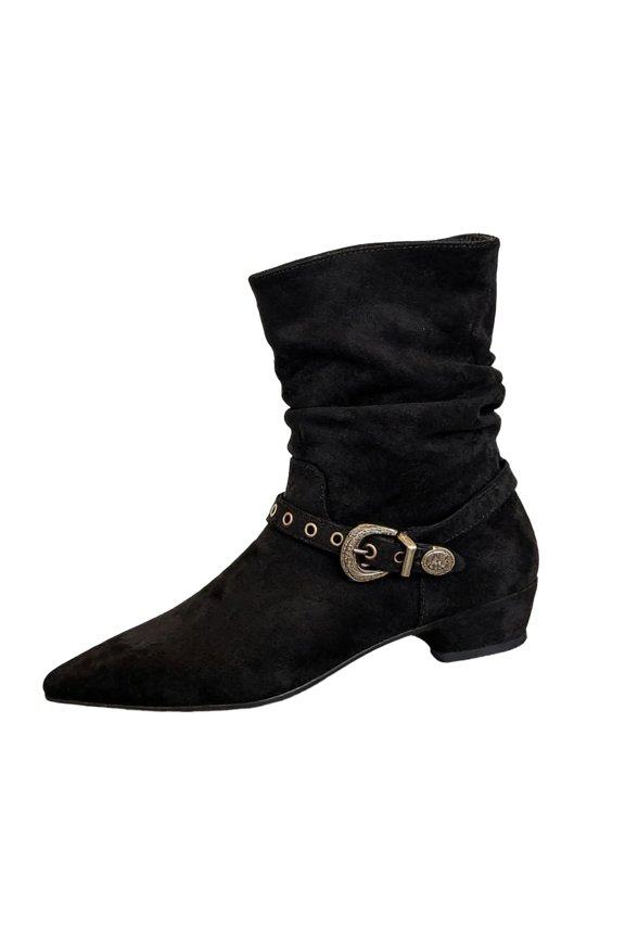 Ladies Western Cowboy Boots with Belt Buckle and Chunky Heel for A Stylish Fall Winter Look