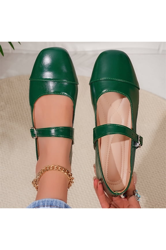Leather Mary Jane Shoes for Women Dressy Square Toe Ballet Flats with Strap Comfortable Walking Shoes Soft Leather Dress Shoes