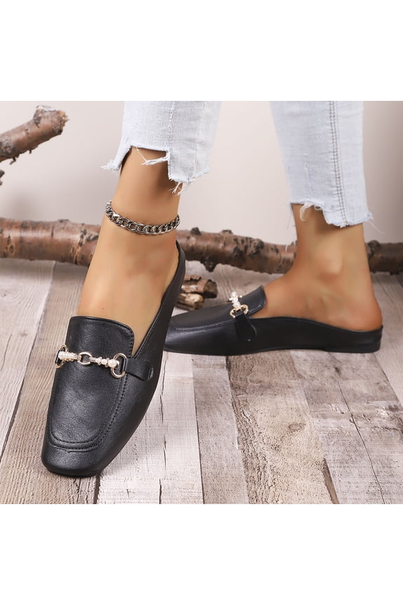Loafer Mules for Women Accent Wedge Backless Loafers Shoes Slip On Leather Casual