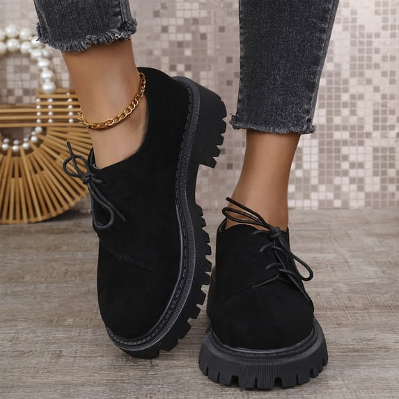 Willtoo Loafers for Women Round Toe Lace‑Up Platform Oxford Shoes, Chunky Lug Sole Casual Dress Shoes, Non‑Slip Thick Sole Fashion Footwear Low-Top Thick Sole Shopping Dating Daily Walking Shoes