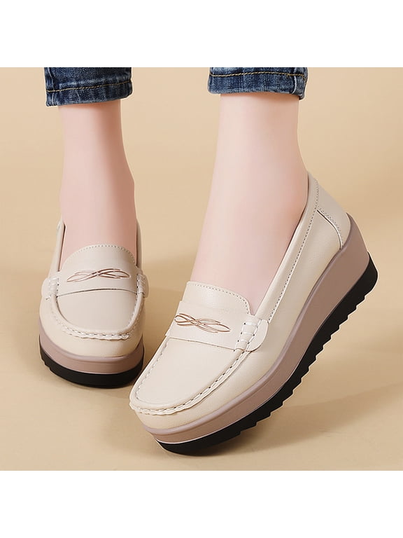 Loafers for Women Closed Toe Wedge Platform Shoes, Slip‑on Casual Footwear, Comfortable Non‑slip Wedge Heel Walking Shoes