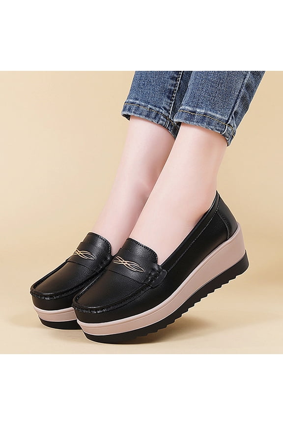 Loafers for Women Closed Toe Wedge Platform Shoes, Slip‑on Casual Footwear, Comfortable Non‑slip Wedge Heel Walking Shoes