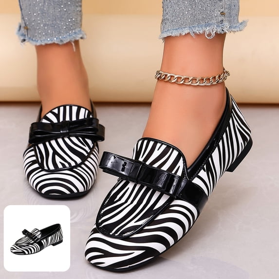 Willtoo Loafers for Women Square Toe Slip On Flats Fashion Casual Non Slip Walking Shoes with Decorative Bow for Daily Office Wear