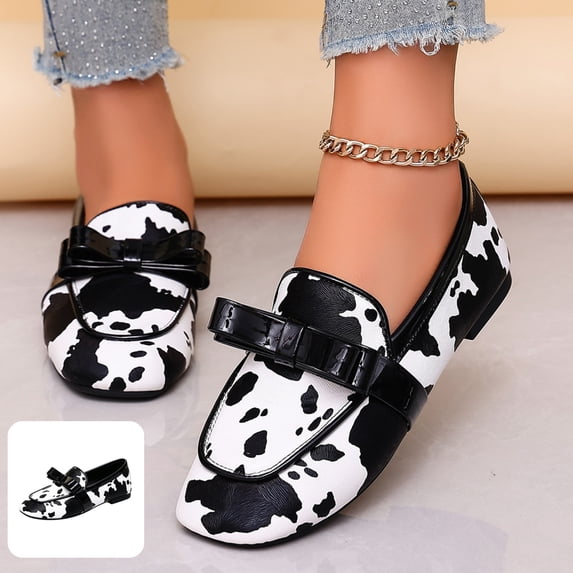 Willtoo Loafers for Women Square Toe Slip On Flats Fashion Casual Non Slip Walking Shoes with Decorative Bow for Daily Office Wear