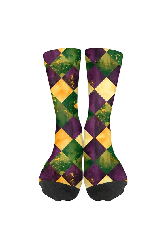 Mardi Gras Crew Socks for Men Women Kids Festive Mask Print Colorful Carnival Sock for Party Family Celebrations