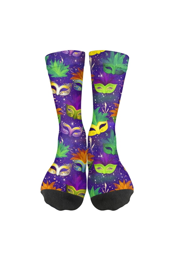 Mardi Gras Crew Socks for Men Women Kids Festive Mask Print Colorful Carnival Sock for Party Family Celebrations