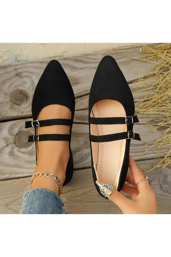 Mary Jane Flat Shoes Pointed Toe Ballet Flats Work Shoes Women Dressy Slip-on Loafers Comfortable Classic Strap Flats for Office