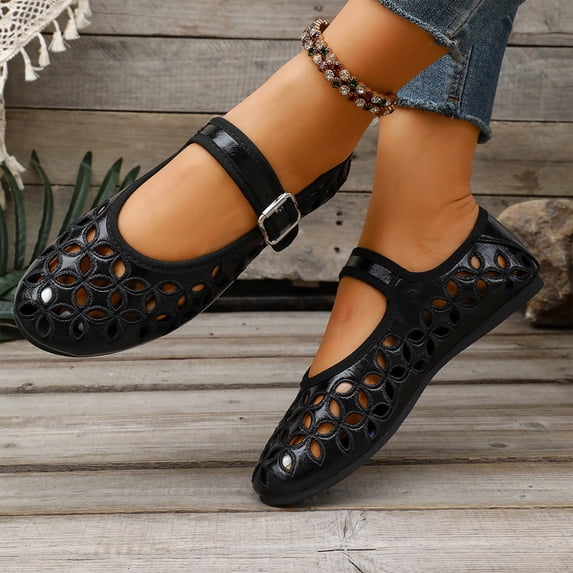 Willtoo Mary Jane Shoes Women, Hollow Flats for Women, Ballet Flats Shoes Round Toe Mary Jane Flats, Ankle Strap Spring Summer Shoes Dressy Comfortable