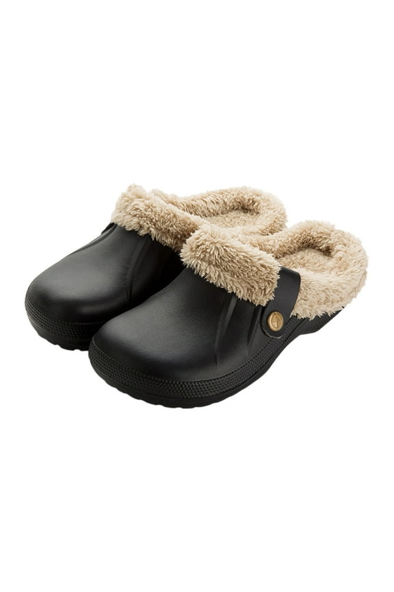 Men Fur Lined Clogs Memory Foam Warm Fuzzy Slippers Winter Waterproof Indoor Outdoor Slipper Gray 11