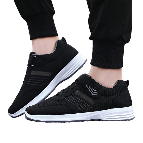 Willtoo Men's Breathable Knit Arch Support Sneakers Hook and Loop Strap Round Toe Casual Walking Shoes