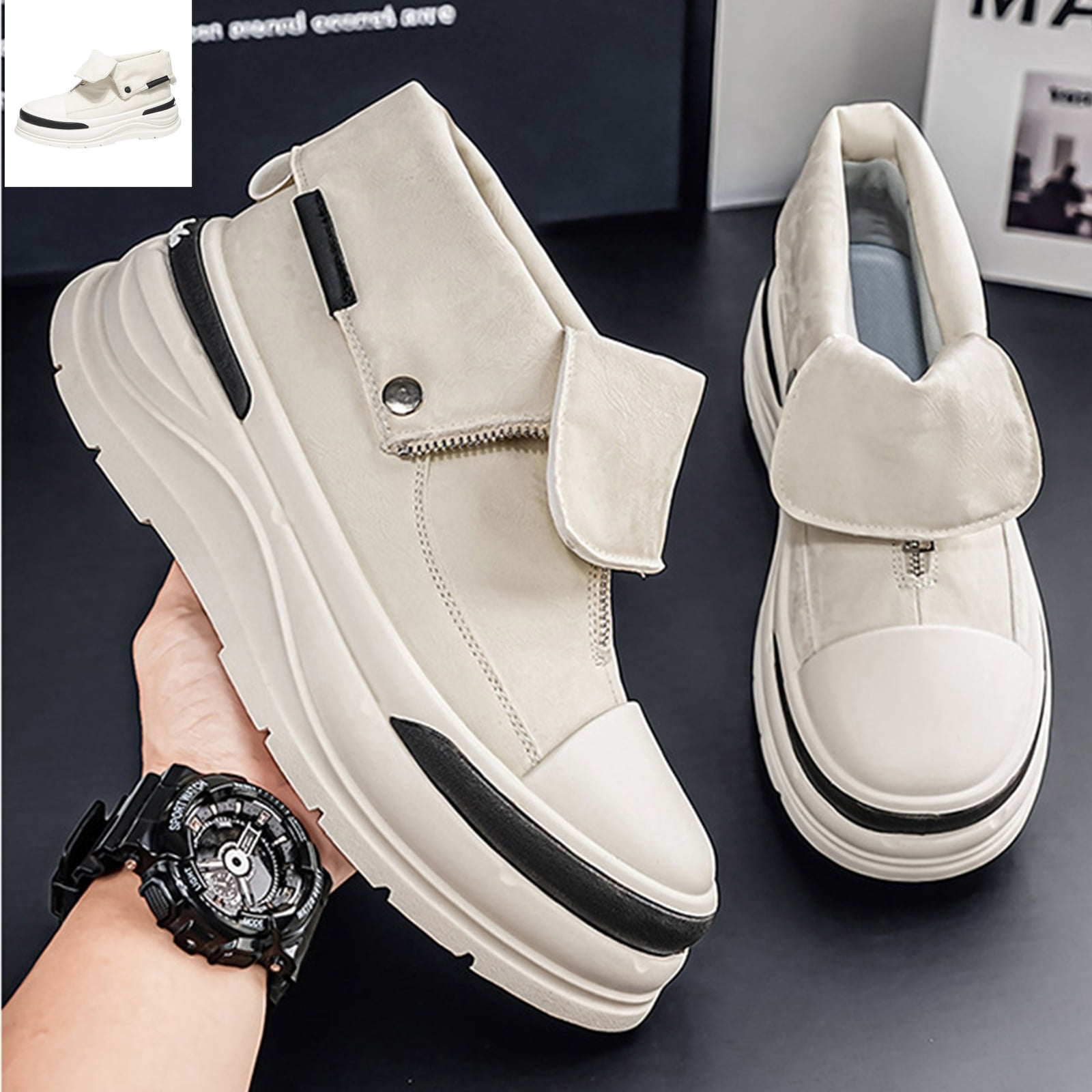 Willtoo Men's Foldable Flap High Top Platform Shoes, Faux Leather Side ...