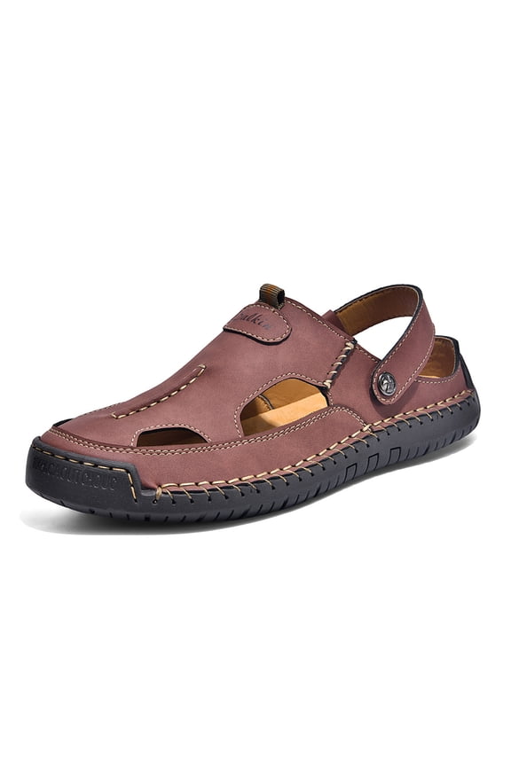 Mens 2026 Summer Casual Closed Toe Leather Handmade Sandals Outdoor Fisherman Beach Shoes For Outdoor Walking Driving