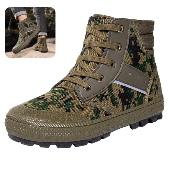 Willtoo Mens Camo Canvas High‑Top Boots Casual Lace‑Up Outdoor Hiking Sneakers Non‑Slip Lightweight Durable Shoes for Field Activities