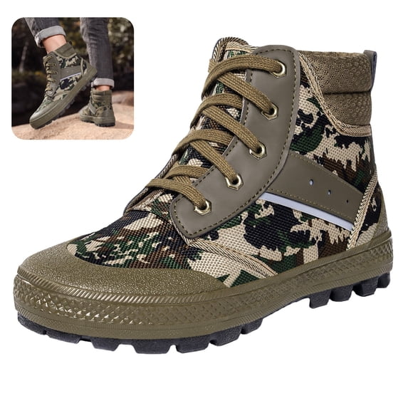 Willtoo Mens Camo Canvas High‑Top Boots Casual Lace‑Up Outdoor Hiking Sneakers Non‑Slip Lightweight Durable Shoes for Field Activities