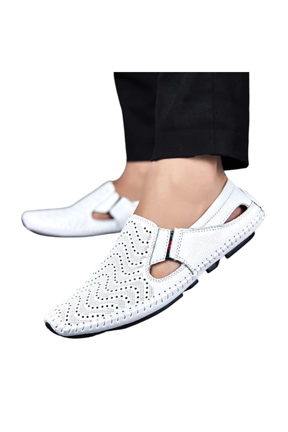 Mens Leather Driving Loafer Lightweight Slip-on Breathable Walking Boat Shoes Flat Slippers Outdoor