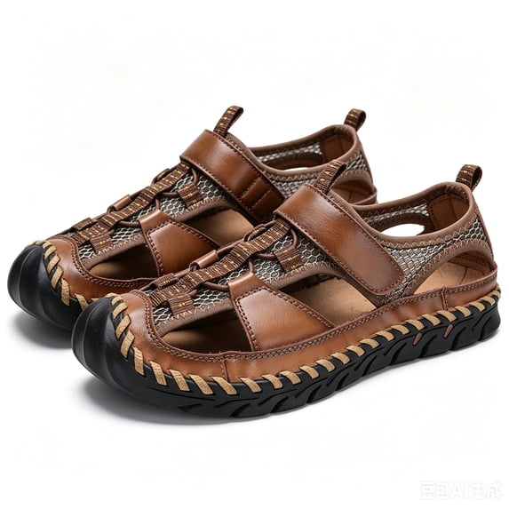 Willtoo Mens Outdoor Hiking Sandals Casual Fashion Faux Leather Athletic Sports Shoes Closed Toe Breathable Lightweight Walking Sandals