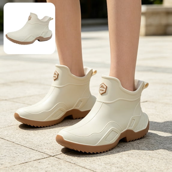 Willtoo Mens Short Ankle Rain Boots Waterproof Slip‑On Garden Shoes Non‑Slip Soft Thick Sole Lightweight Durable Outdoor Work Boots