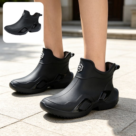Willtoo Mens Short Ankle Rain Boots Waterproof Slip‑On Garden Shoes Non‑Slip Soft Thick Sole Lightweight Durable Outdoor Work Boots