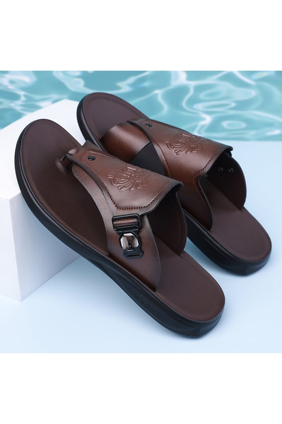 Mens Slip On Flat Sandals Comfort Open Round Toe Non Slip Toe Clip Summer Slipper With Arch Support Casual Daily Walking Beach Orthopedic Flip Flops