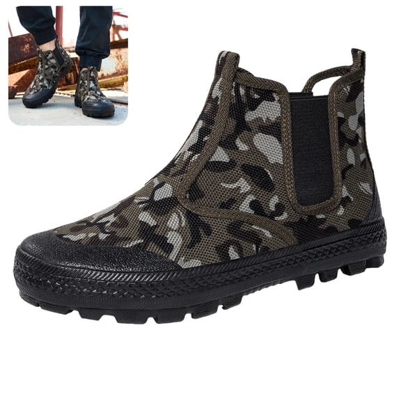 Willtoo Mens Sneakers Camo Knit Slip‑On Casual Elastic Side Gore Breathable Mesh Walking Shoes Non‑Slip Lightweight Comfort Outdoor Work Shoes