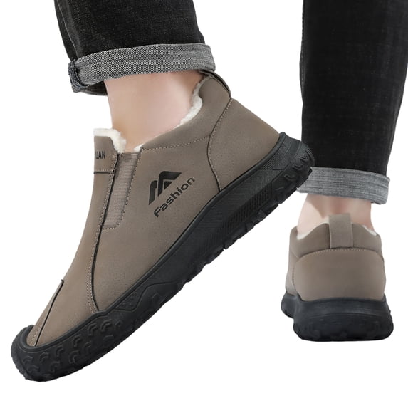 Willtoo Mens Snow Shoes Winter Fleece Lined Slip On Anti-Slip Walking Shoes Rugged Sole Thermal Ankle Boots Soft Faux Fur Lined Outdoor Casual Sneakers