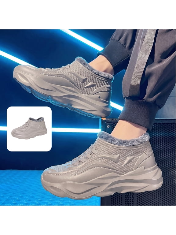 Mens Winter High-Top Sneakers Warm Lined Plush Cushioning Athletic Shoes Trendy Chunky Platform Non-Slip Walking Shoes