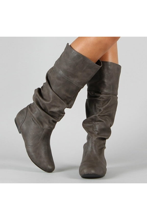 Mid Calf Boots for Women,Womens Soft Slouchy Flat to Low Heel Under Knee High Booties Women's Pull on Fall Weather Slouchy Flat Boots for Women Gray