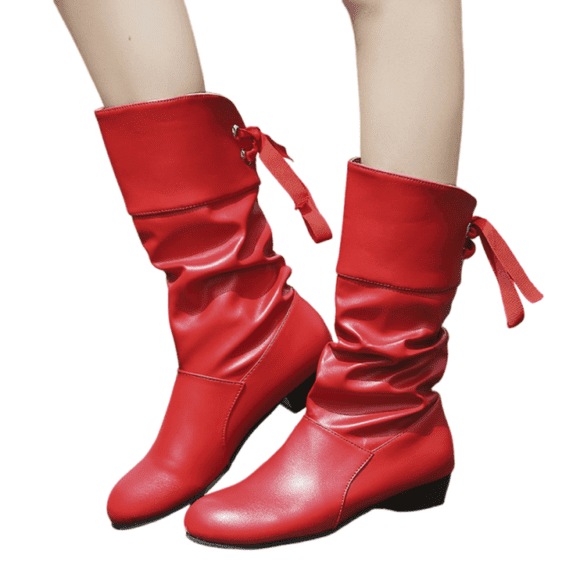 Willtoo Mid Calf Boots for Women Lace Up Round Toe Wide Calf Boot Chunky Low Heel Non Slip Shoe Fashion Comfy Tall Shoes