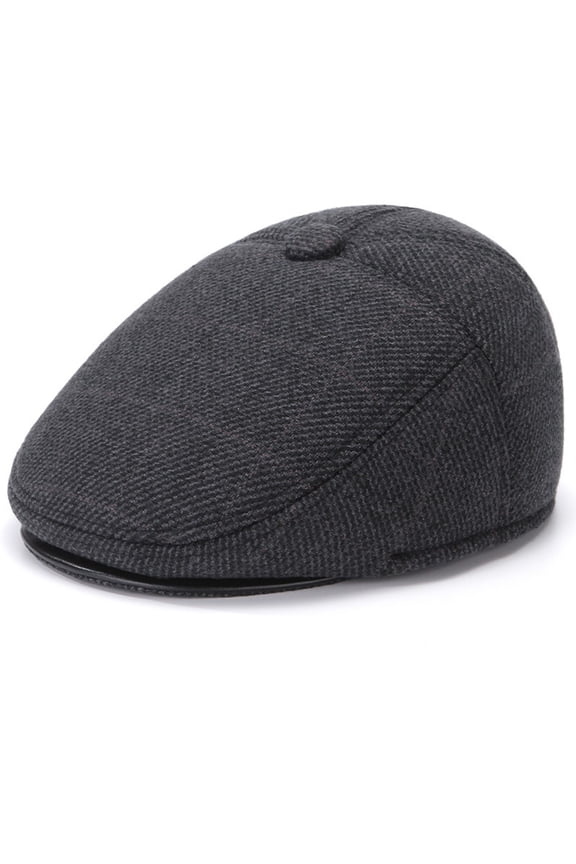 Newsboy Hats for Men Women Classic Herringbone Tweed Wool Blend Flat Cap Black