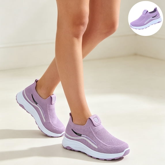 Willtoo Orthopedic Dress Shoes for Women Slip‑On Breathable Knit Mesh Casual Sneakers, Lightweight Non‑Slip Comfort Platform Walking Shoes