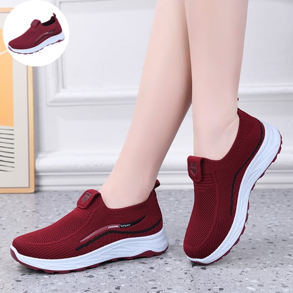 Willtoo Orthopedic Dress Shoes for Women Slip‑On Breathable Knit Mesh Casual Sneakers, Lightweight Non‑Slip Comfort Platform Walking Shoes