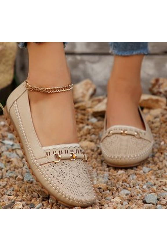 Orthopedic Leather Shoes, Lightweight Anti-Slip Breathable for Women Dressy Slip-On Bow-Knot Flats Loafers Khaki