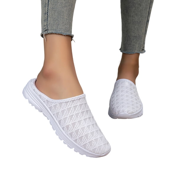 Willtoo Orthopedic Mule Clogs for Women Knitted Slip On Lightweight Mule Sneakers with Arch Support Closed Round Toe Open Back Breathable Flats Shoes Comfortable Low Top Outdoor Walking Shoes